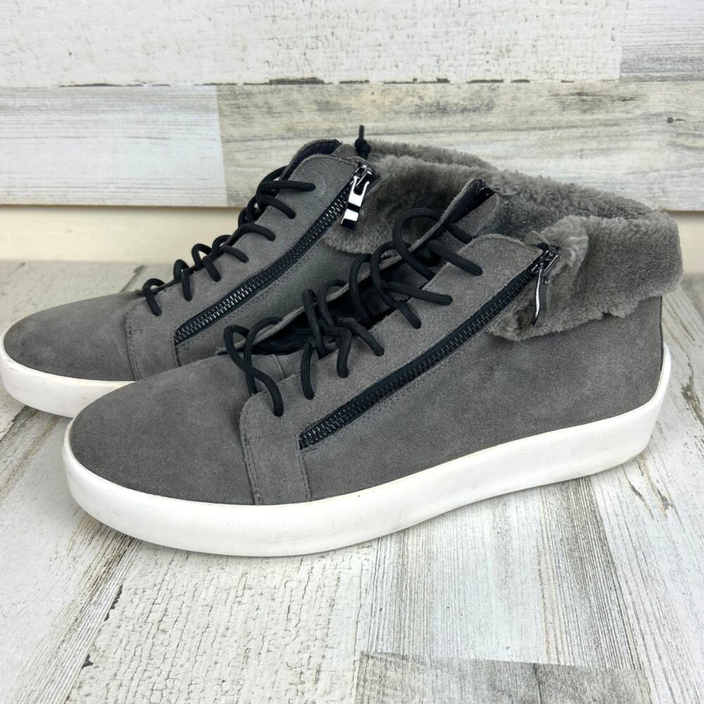 Russel Park Womens 10.5 Gray Suede Faux Fur Lace-Up Ankle Boots Side Zip Casual